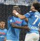 Napoli's Victor Osimhen, center, celebrates with teammates after scoring during the Serie A soccer match between Napoli and Sampdoria at the Diego Maradona Stadium, in Naples, Sunday, June 4, 2023. (AP Photo/Andrew Medichini)