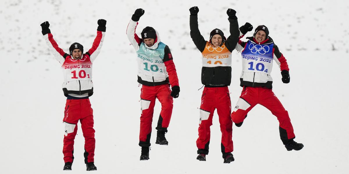 Austria gana la prueba por equipos en trampolín grande