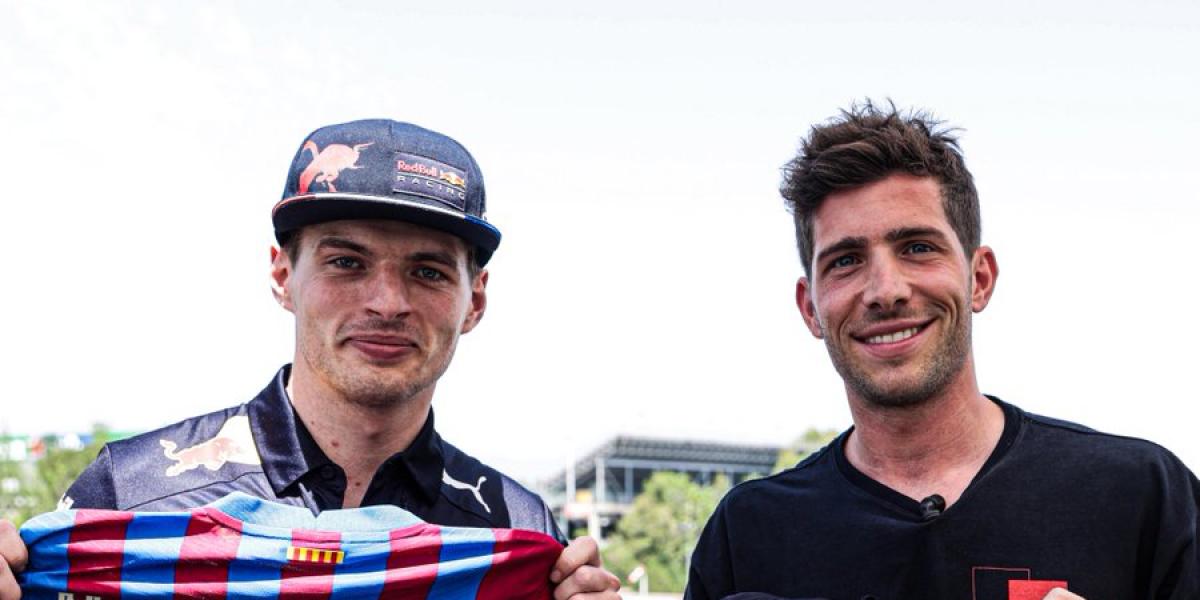 Sergi Roberto, con Verstappen en el Circuit de Barcelona