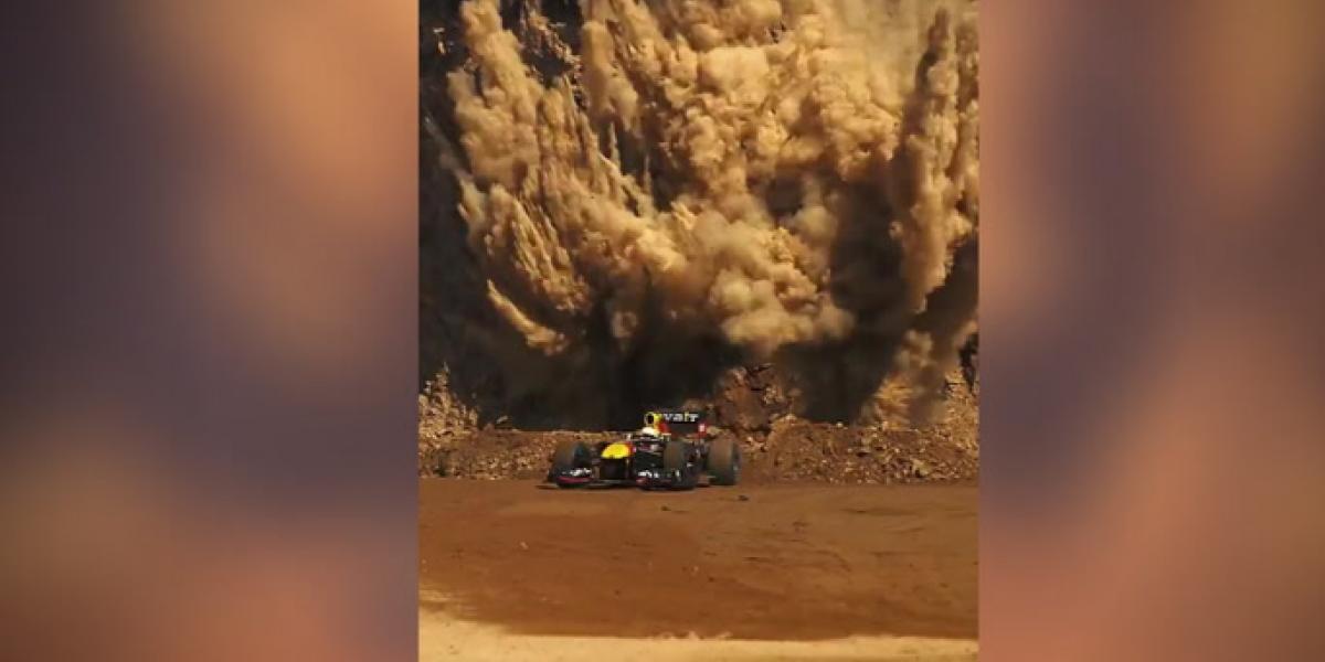 Verstappen en modo rally por una cantera ¡esquivando explosiones de dinamita!