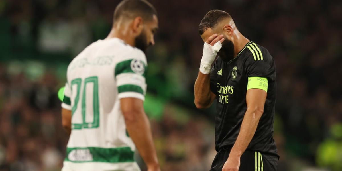 Benzema sufrió una lesión en la rodilla en una jugada contra el Celtic