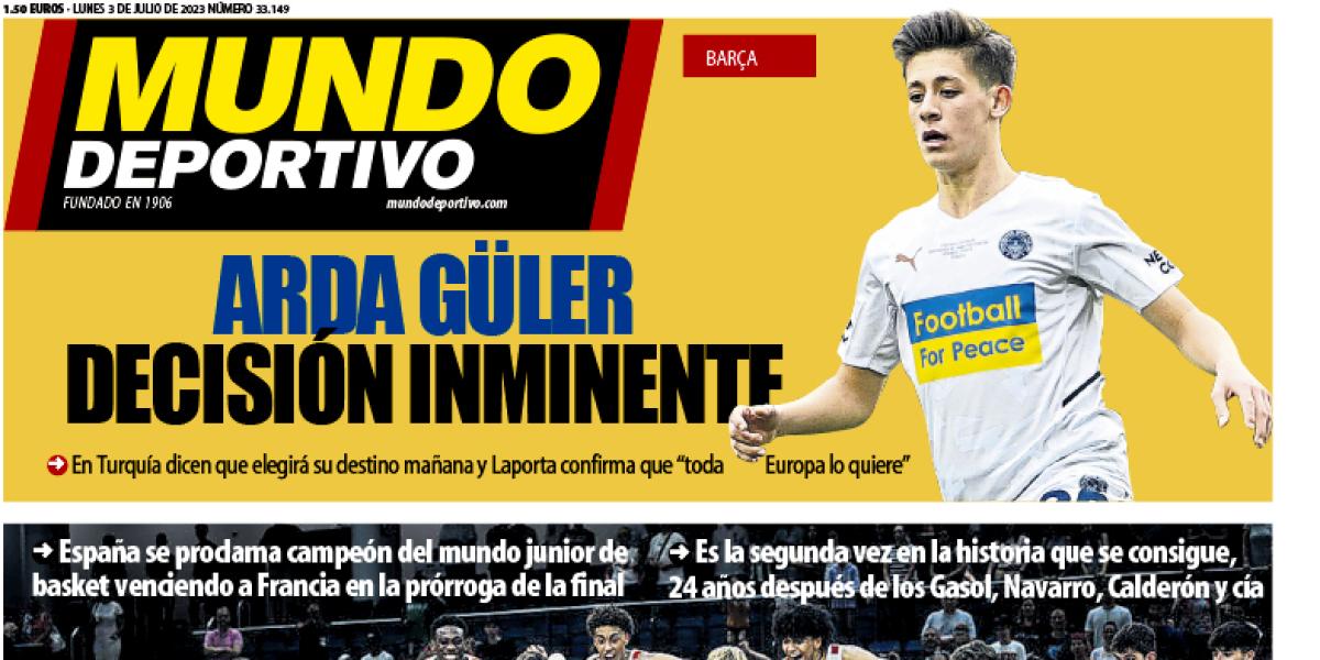Portada de Mundo Deportivo del lunes 3 de julio de 2023