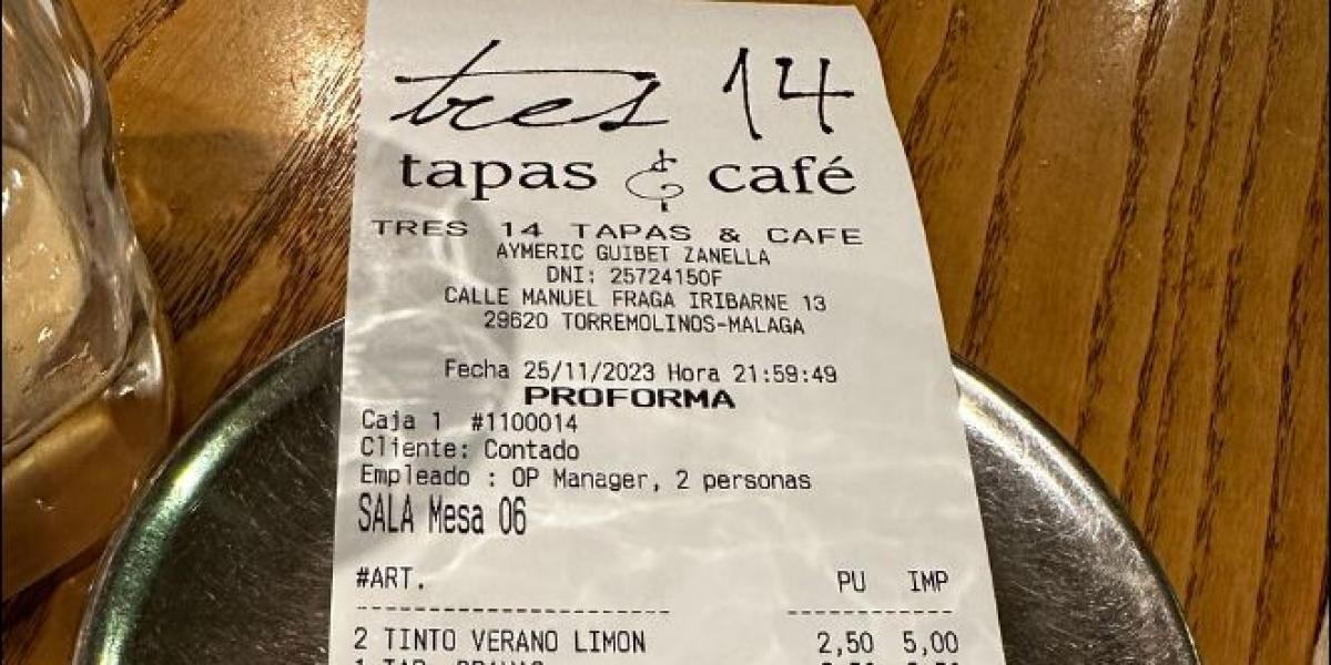 Un cliente pide unas croquetas en un bar de Málaga y no da crédito a lo que encuentra en el ticket