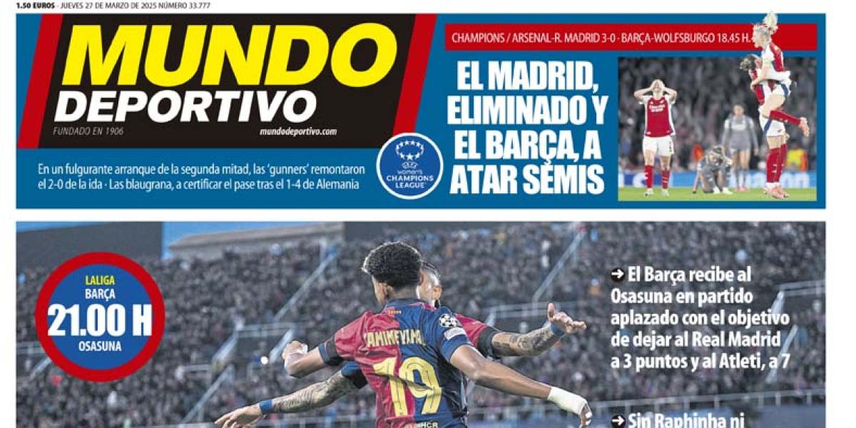 Portada de Mundo Deportivo del jueves 27 de marzo de 2025