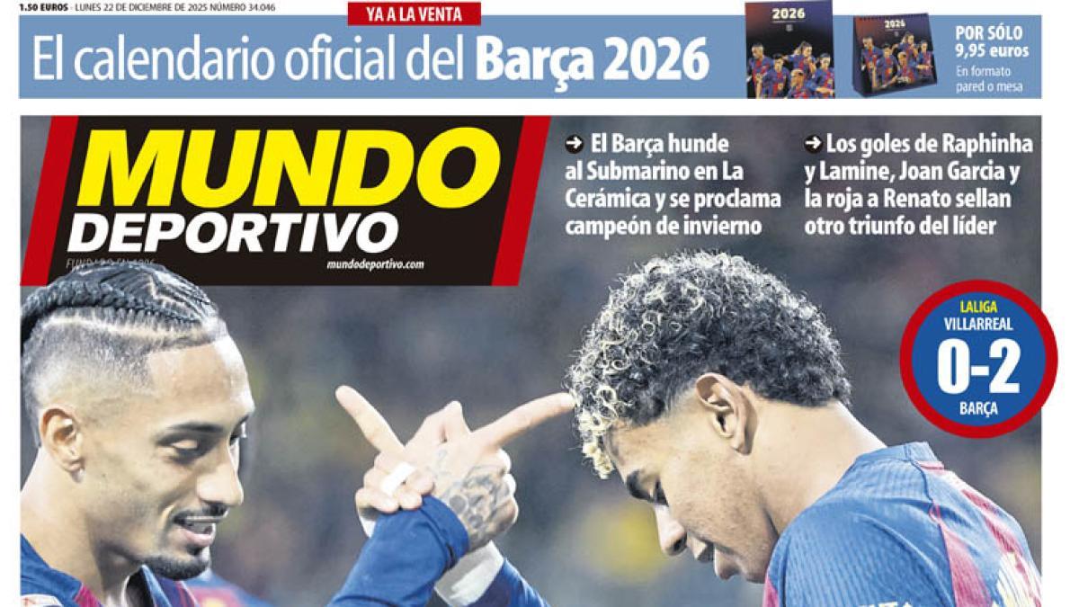 Portada de Mundo Deportivo del lunes 22 de diciembre de 2025
